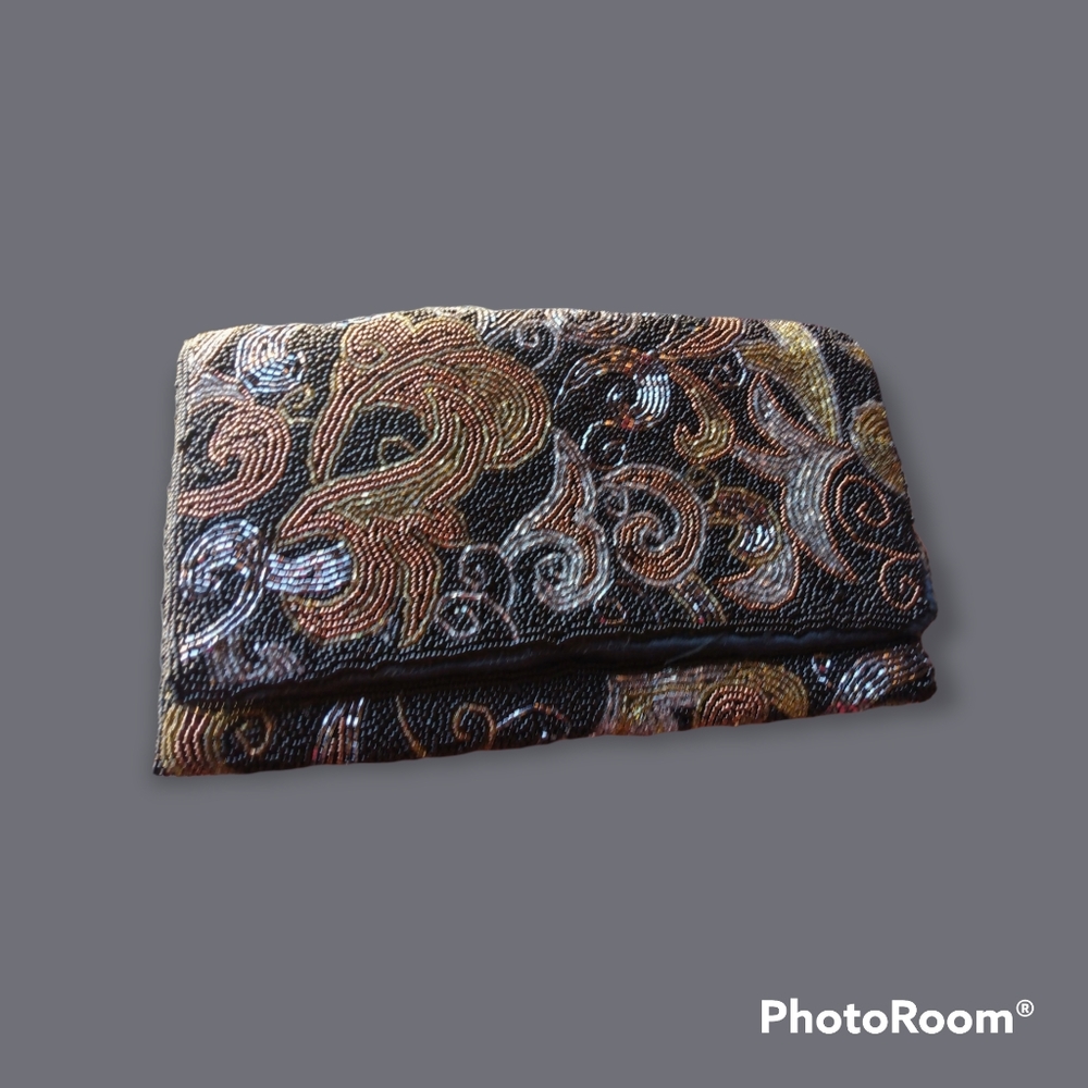 Women's Black and Gold Clutch Bag
